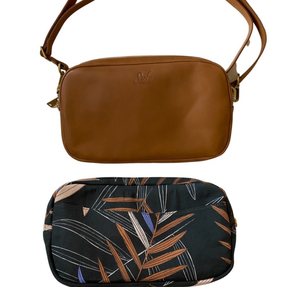 NWT Sseko Rounded Double Pouch Crossbody in Oiled Caramel & Bwindi
